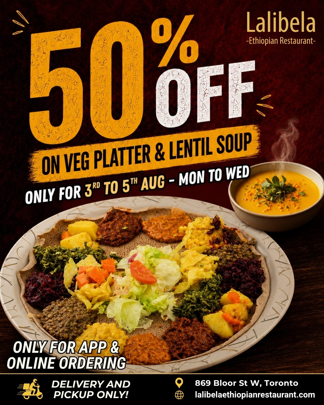 Lalibela Ethiopian platter and lentil soup – 50% off